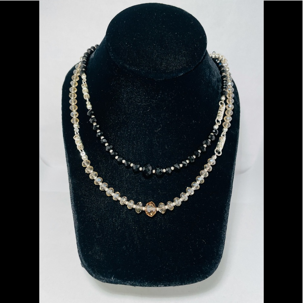 WHBM 2-in-1 Black & Clear Grey Beaded Necklace